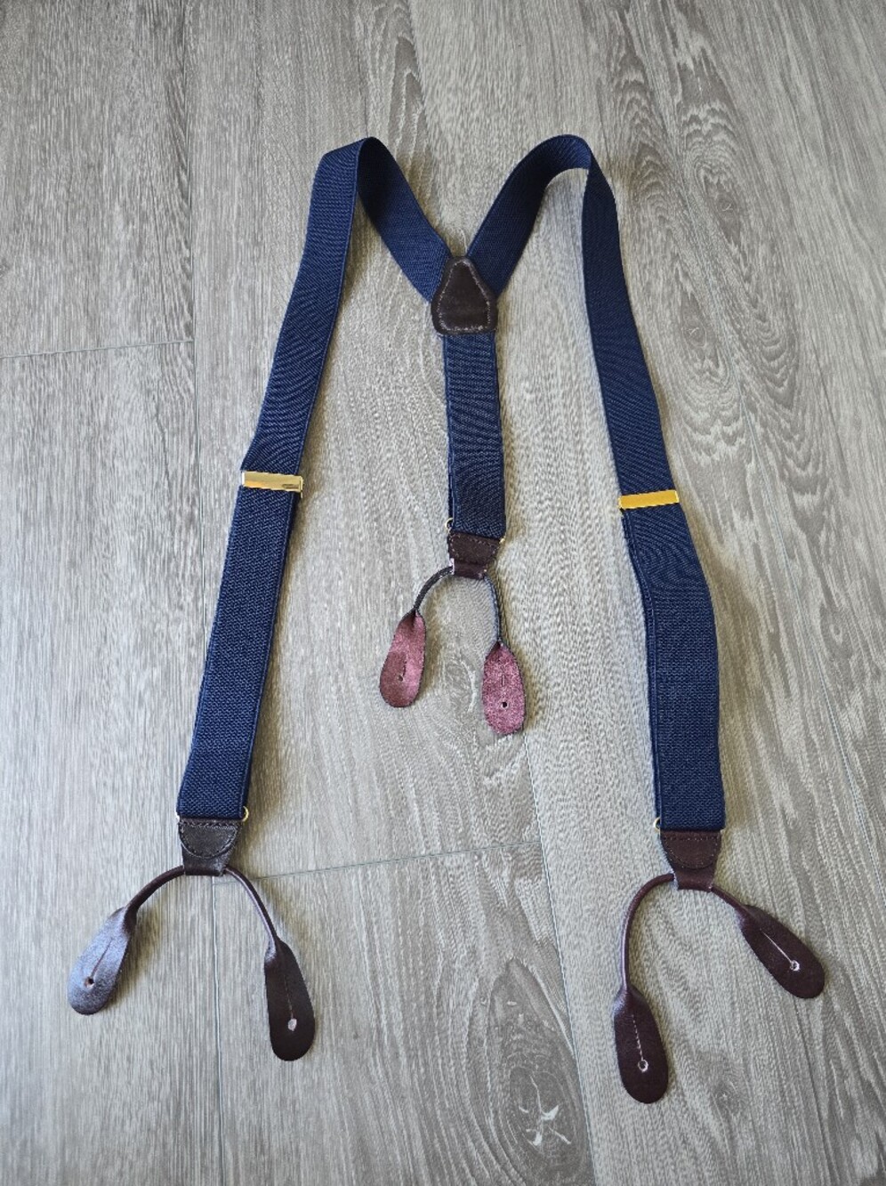 Vintage CAS W Germany Navy Elastic Y-Back Suspenders Braces Leather Button Tabs